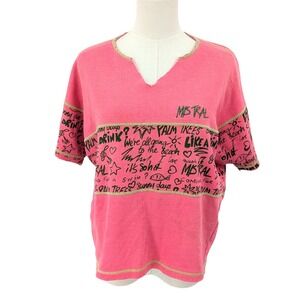 Vintage 90s Surfcore Graphic Tee Pink Mistral‎ Cotton Top S